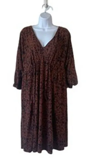 Ava & Viv A-Line Dress Size 2XL Brown Empire Waist Cut 3/4 Sleeve‎ Pullover Boho thumbnail 1
