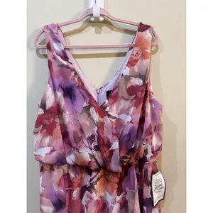 XSCAPE Women's Printed Chiffon High-Low Midi Dress Pink Floral Size 6 thumbnail 5