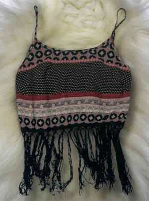Event Boho Fringe Cropped Cami Top - Black & Red Geometric Print size s/m thumbnail 1