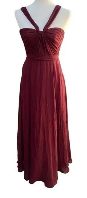 Amsale Sz 0 Cerisa Ruby Bridesmaid Gown Full Chiffon Skirt‎ Ruched Bodice GB033F thumbnail 1