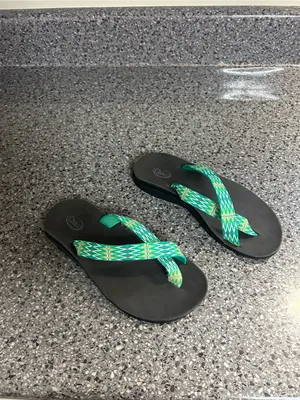 Chaco Black Sandals with Green Patterned Straps thumbnail 3