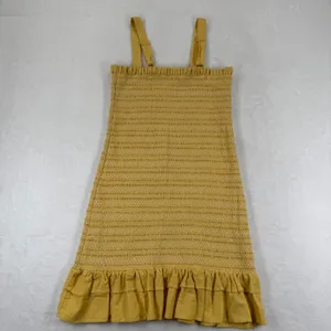 American Eagle Yellow Smocked‎ Cotton Linen Ruffle Mini Dress Small 6477652458 thumbnail 9