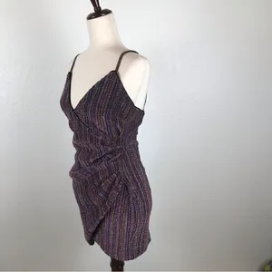 Revolve NBD Andela multicolored metallic wrap‎ style ruched side mini dress M thumbnail 4