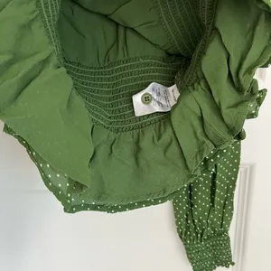 Reformation Hearth Green Dotted Smocked Blouse Size 4 thumbnail 5
