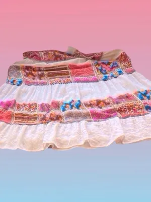 ODDI Patchwork Tiered Mini Dress Flutter Sleeve summer boho Size S Red thumbnail 9