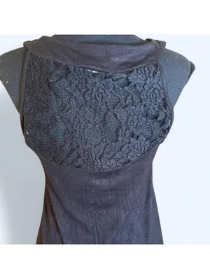 Vintage Y2K black rhinestone embellished lace back tank top glam size Large 🖤 thumbnail 6