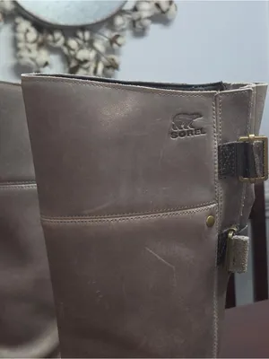 Sorel Slimpack Riding Tall II Leather Rain Winter Boots - Gray/Black Size 7 thumbnail 2