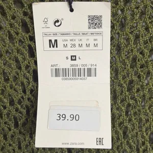Zara Women Olive Green Open Knit Sweater Metallic Crochet Crew Neck 3859/005 M thumbnail 5