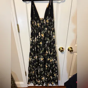 VICI Black Floral Maxi Dress Smocked Back Tiered Boho Small thumbnail 2