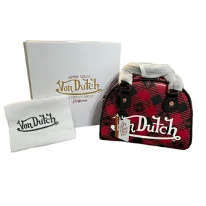 NWT! Von Dutch Red & Black Plaid Small Bowling Bag thumbnail 5