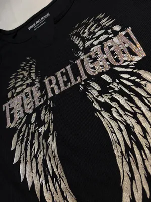 True Religion Rhinestone Winged Graphic V-notch Tee thumbnail 2