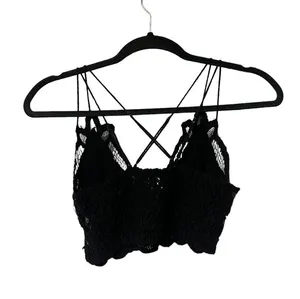 Free People Black Crochet Lace Strappy Crop Bralette Top Cami thumbnail 8