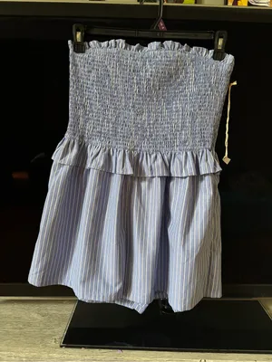 Lumiere Blue & White Striped Smocked Strapless Romper thumbnail 5