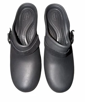 Crocs Dual Comfort Sarah Heeled Mule Clog Black Strap Buckle Womens Size 8 Shoes thumbnail 1