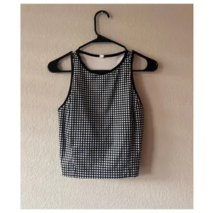AVIA Gingham Court Bra Tank Top Black White Racerback thumbnail 2