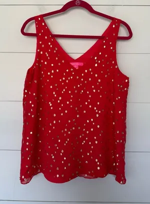 Lilly Pulitzer Women’s Medium Red Silk Florin Tank Top Patterned thumbnail 1