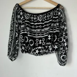 Jen's Pirate Booty‎ Embroidered Long Sleeve Metallic Silver Off Shouder Top Boho thumbnail 5