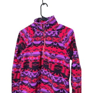 Eddie Bauer Womens Medium Fleece‎ 1/4 Zip Pullover Aztec Geometric Red Purple thumbnail 2