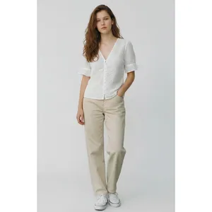 Madewell White Eyelet Button Front Blouse Ruffle Sleeve V-Neck Top AK013‎ Size 6 thumbnail 2
