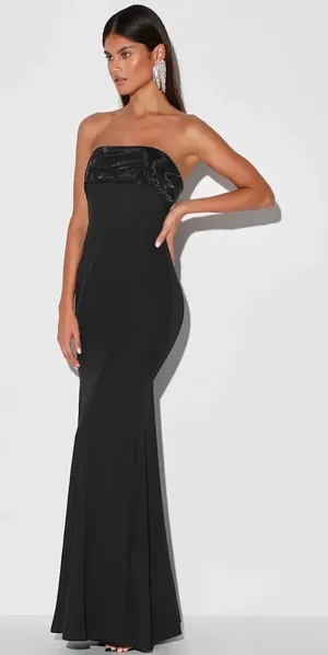 NWT Lulus Brilliantly Bold Strapless‎ Mermaid Maxi Dress in Black Size XS thumbnail 1