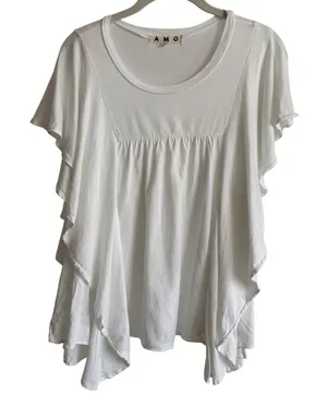 AMO White Flutter Sleeve Blouse 100% Cotton Made in USA Size XL Boho thumbnail 1