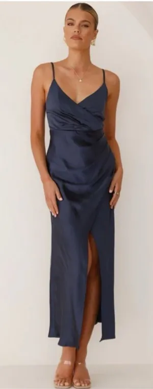 NWTBilly J Elsa Midi Dress Navy Satin Bridesmaids Formal Size AU 10 / US 6 thumbnail 1