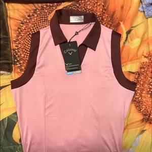 Callaway Women's Pink and Brown Sleeveless Golf Shirt. thumbnail 1