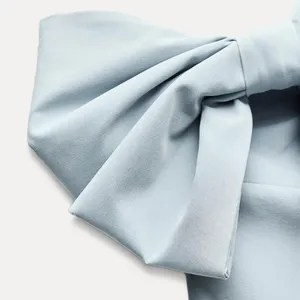 Zara Elegant Off-Shoulder Blue Dress with Bows thumbnail 10