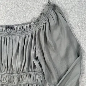 Grade & Gather Peasant Blouse Women's Small Green Long Sleeve Pleated Laganlook thumbnail 3