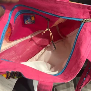 Bright Pink Multicolor Canvas Tote thumbnail 11