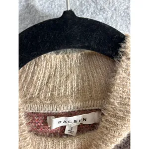 PacSun Floral Sweater Vest Womens Small Tan Pink Fuzzy Knit Mock Neck Crop Boho thumbnail 3