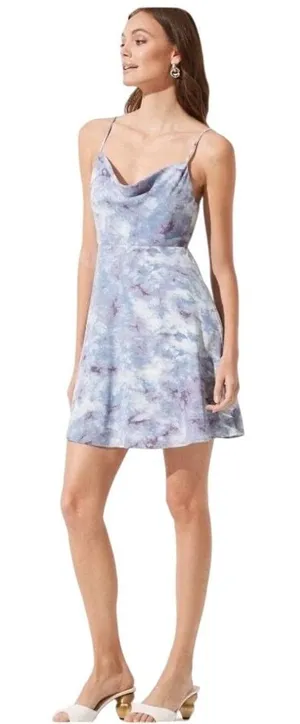 ASTR The Label Purple Marble Print Cowl Neck Spaghetti Strap Mini Dress‎ XL thumbnail 1