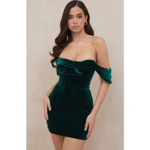 House of CB Jolanda Emerald Green Off Shoulder Mini Dress Size M thumbnail 2