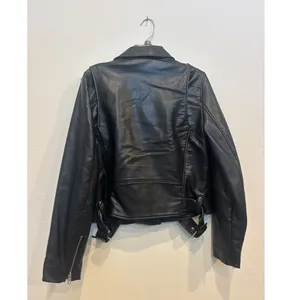 Zara Womens Faux Leather Biker Jacket Black Asymmetrical Zip XL Moto Coat thumbnail 3