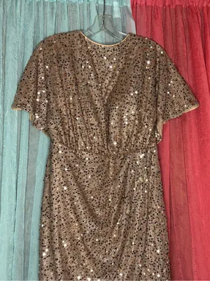 Gold Sequin Draped Prom Gown Size undefined thumbnail 2