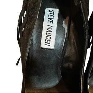 Steve Madden Tipsyy Black Suede Fringe Heels Sz 6 thumbnail 5