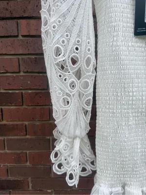 Pretty Little Thing White Lace Sleeve Shirred Bodycon Mini Dress Size 6 New NWT thumbnail 5