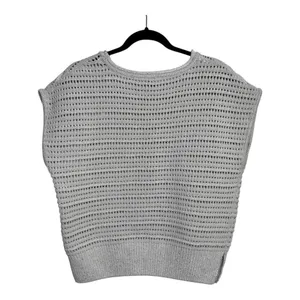 Joie Women's L Beige Knit Open‎ Weave Metallic Sparkle Short Sleeve Sweater Top thumbnail 2