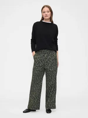 Gap green leopard print khaki cotton, easy wide leg pants XS thumbnail 13