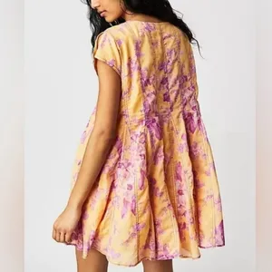 Free People dress Sully NEW floral blooms pink orange sunshine combo lined thumbnail 2