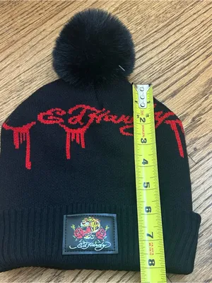 ED HARDY UNISEX Graphic Red Logo And Tiger Knit Pom Pom Beanie NWOT Size OS thumbnail 11
