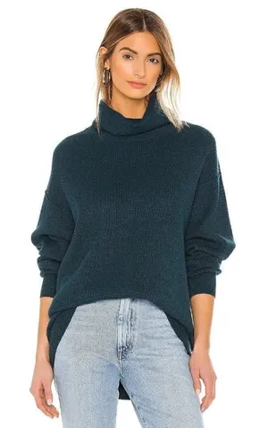 Free People Softly Structured Turtleneck Teal‎ Blue Sweater S thumbnail 1