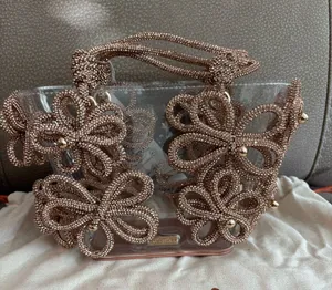 NWT cult gaia clear mini tote with rose gold beaded floral accents thumbnail 1