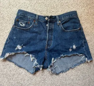 Levi's Dark Blue Distressed Cutoff Denim Shorts thumbnail 1