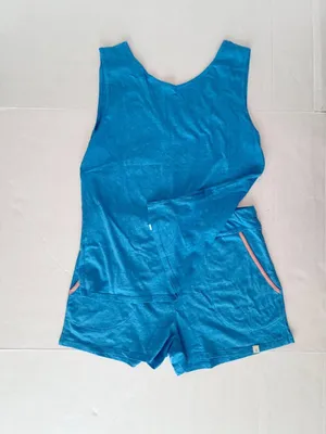 Leena & Lu GOTS Organic Pima Cotton Tank & Shorts Pajama Set - XL - Turquoise thumbnail 2