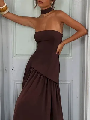 Princess Polly Odela Strapless Drop Waist Maxi Dress Chocolate 6 thumbnail 1