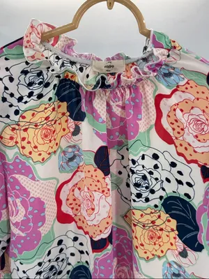 entro Floral Print Blouse S polka dots ruffle colorful boho casual office modest thumbnail 7