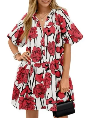 AUREUM Red and Black Floral Tiered Dress thumbnail 1