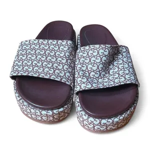 Brown Monogram Platform Slide Sandals Y2K Neutral Resort Quiet Luxury Size 4 thumbnail 3