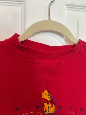 Disney VINTAGE | Winnie the Pooh Embroidered Vintage 90s Red Sweatshirt Medium thumbnail 7